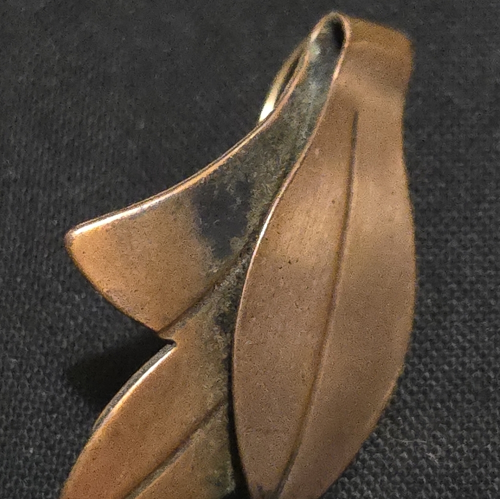Vintage Artisan Crafted Copper Leaf Earrings - Picture 5 of 5